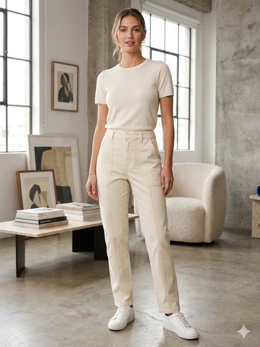 J Crew Women's Size 30T Off White Patch Pocket Slim Boyfriend Chino Pants Preppy